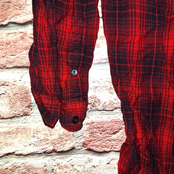 Ralph Lauren Denim & Supply | Red/Black Pleated Hi-Low Plaid Top - Picture 8 of 16